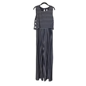 Venus Jumpsuit Size Medium Blue White Striped Grommet Wide Leg Sleeveless Office